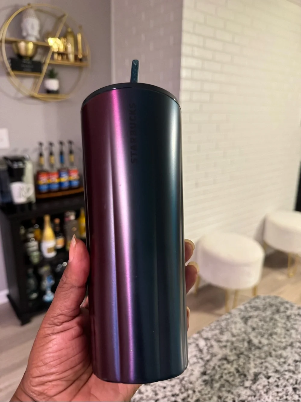 Starbucks Iridescent Teal-Blue Stainless Tumbler with Straw